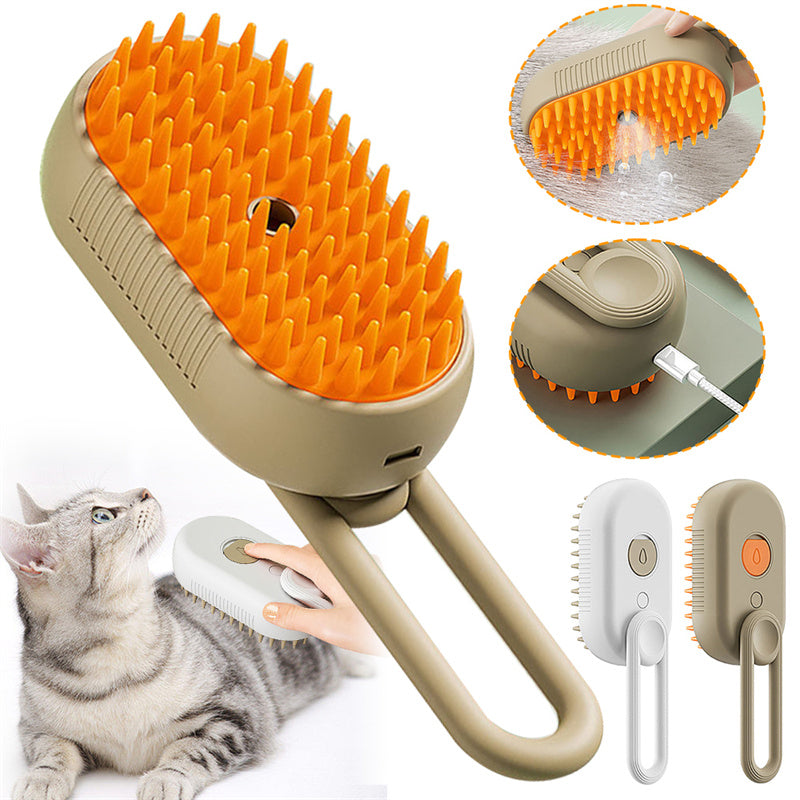 🐾 3-in-1 Electric Steam Pet Brush – Anti-Static Cat & Dog Grooming Comb with Massage & Hair Removal | USB Rechargeable Steam Spray Brush 🏷️